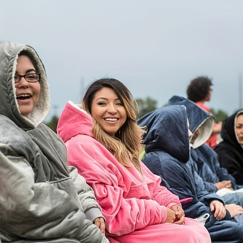 Ultra-Soft Reversible Oversized Hoodie Blanket - Cozy Wearable Sherpa Fleece Sweatshirt