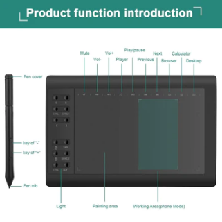 Graphic Tablet Drawing Pad Digital Pen