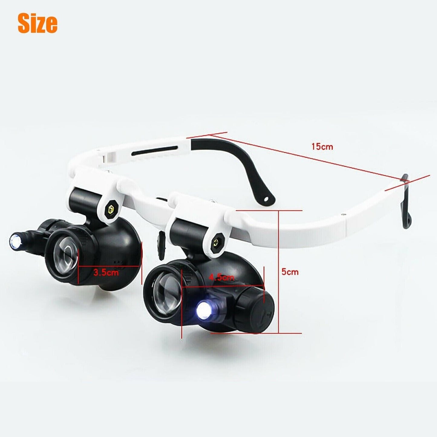 Headband Head Magnifier 8 Lens LED Light Jeweler Glasses