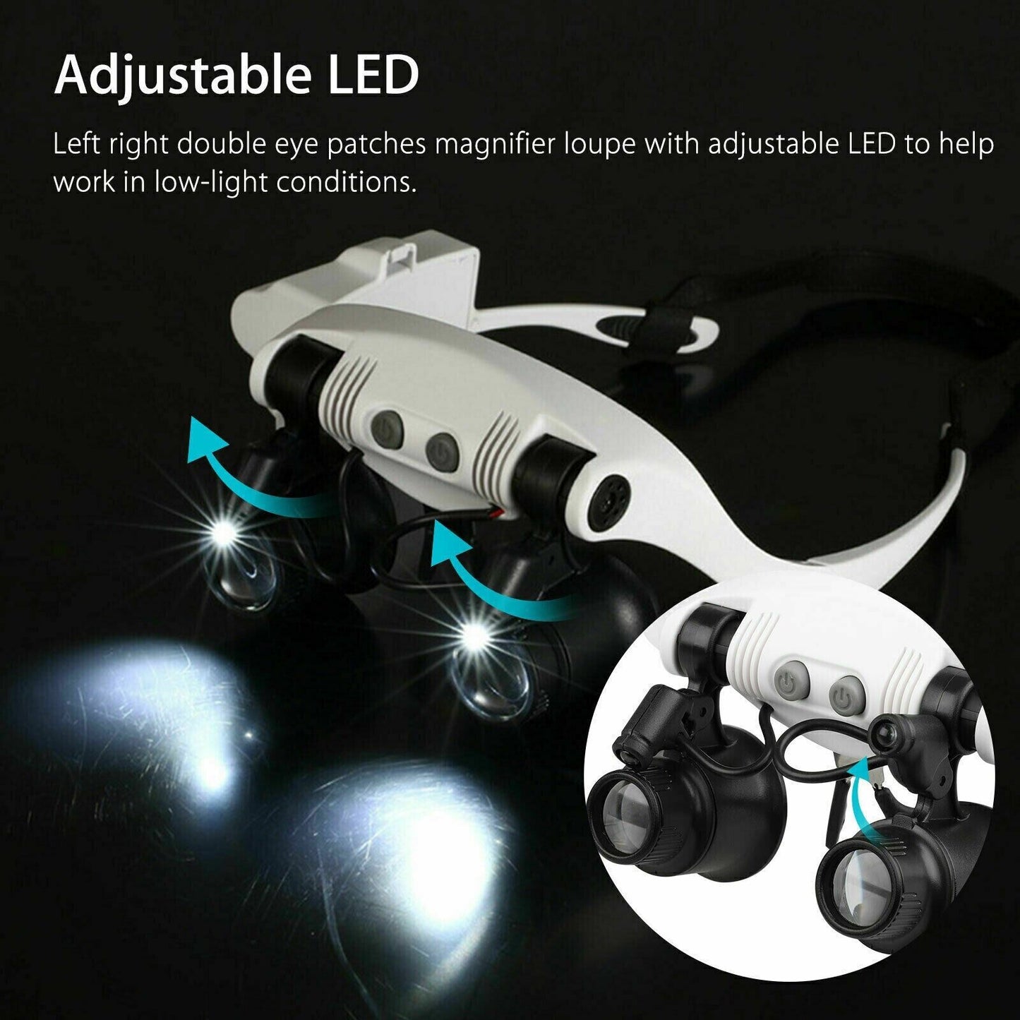 Headband Head Magnifier 8 Lens LED Light Jeweler Glasses