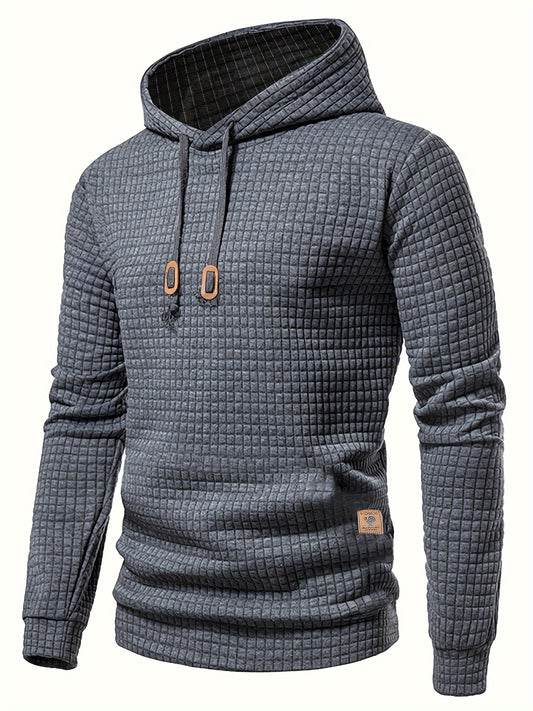 Waffle Pattern Solid Hoodie – Stylish Pullover Sweatshirt for Men