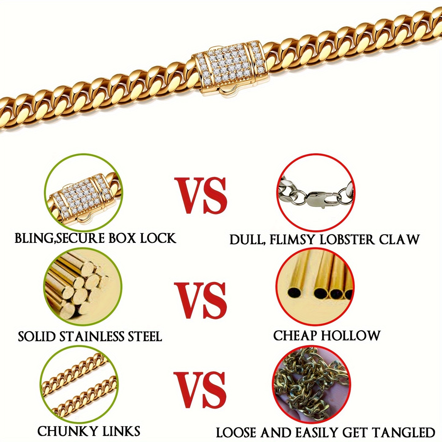 18K Gold-Plated Cuban Link Chain Necklace for Men – Bold, Stylish, and Durable