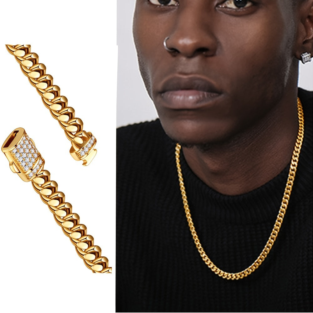 18K Gold-Plated Cuban Link Chain Necklace for Men – Bold, Stylish, and Durable