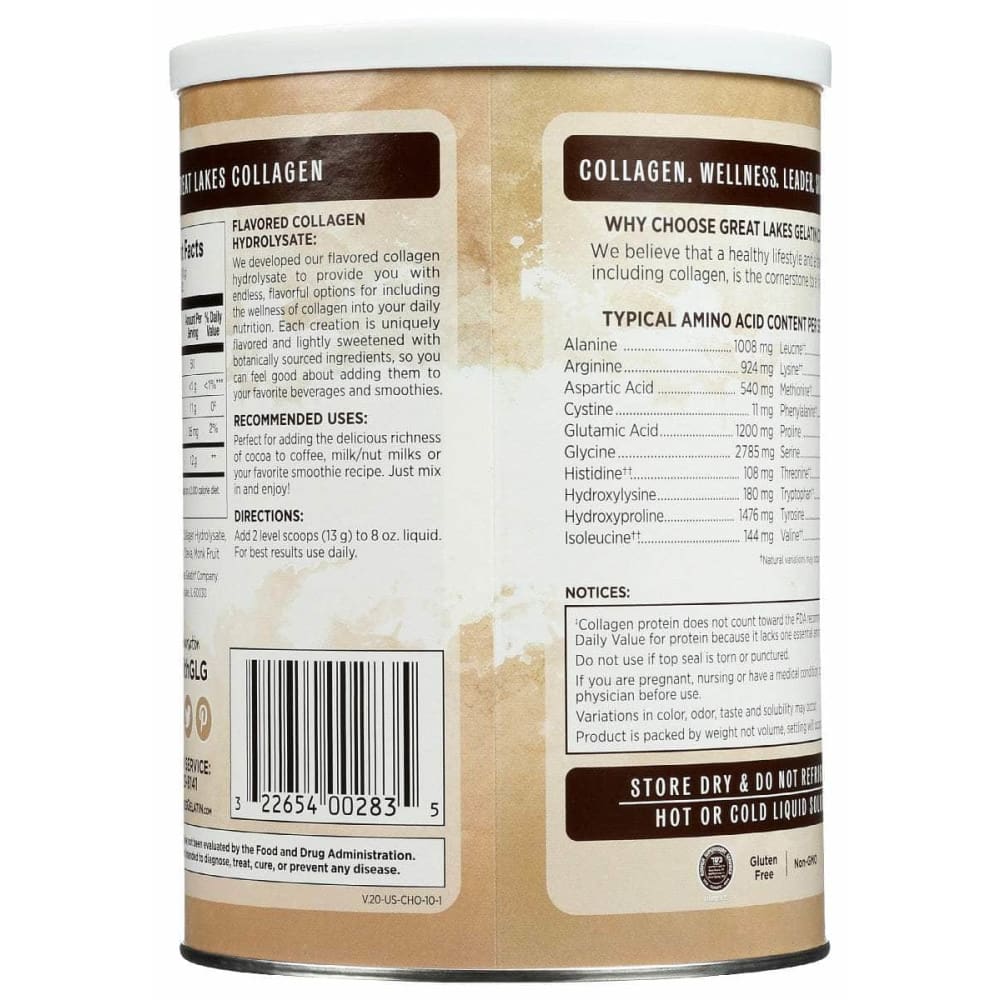 Great Lakes Collagen Powder Chocolate, 10 Oz