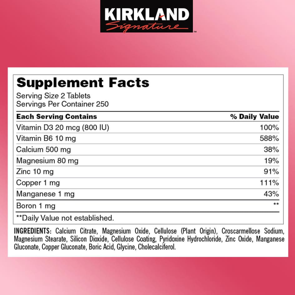 Kirkland Signature Calcium Citrate, Magnesium and Zinc, 500 Tablets