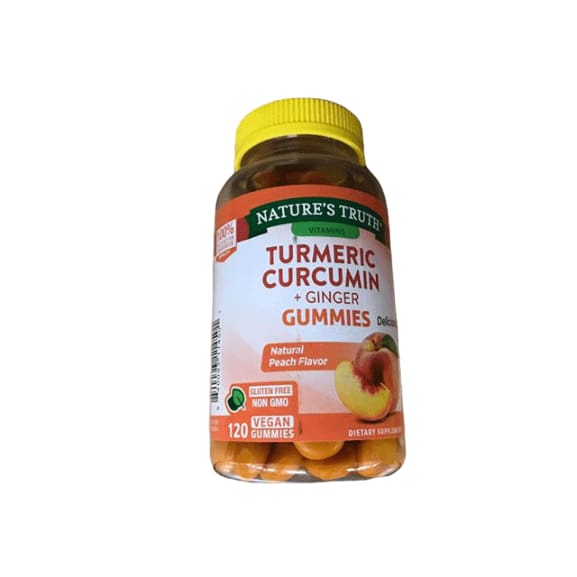 Nature's Truth Vitamins Turmeric Curcumin + Ginger Gummies, Peach Flavor, 120 Gummies.