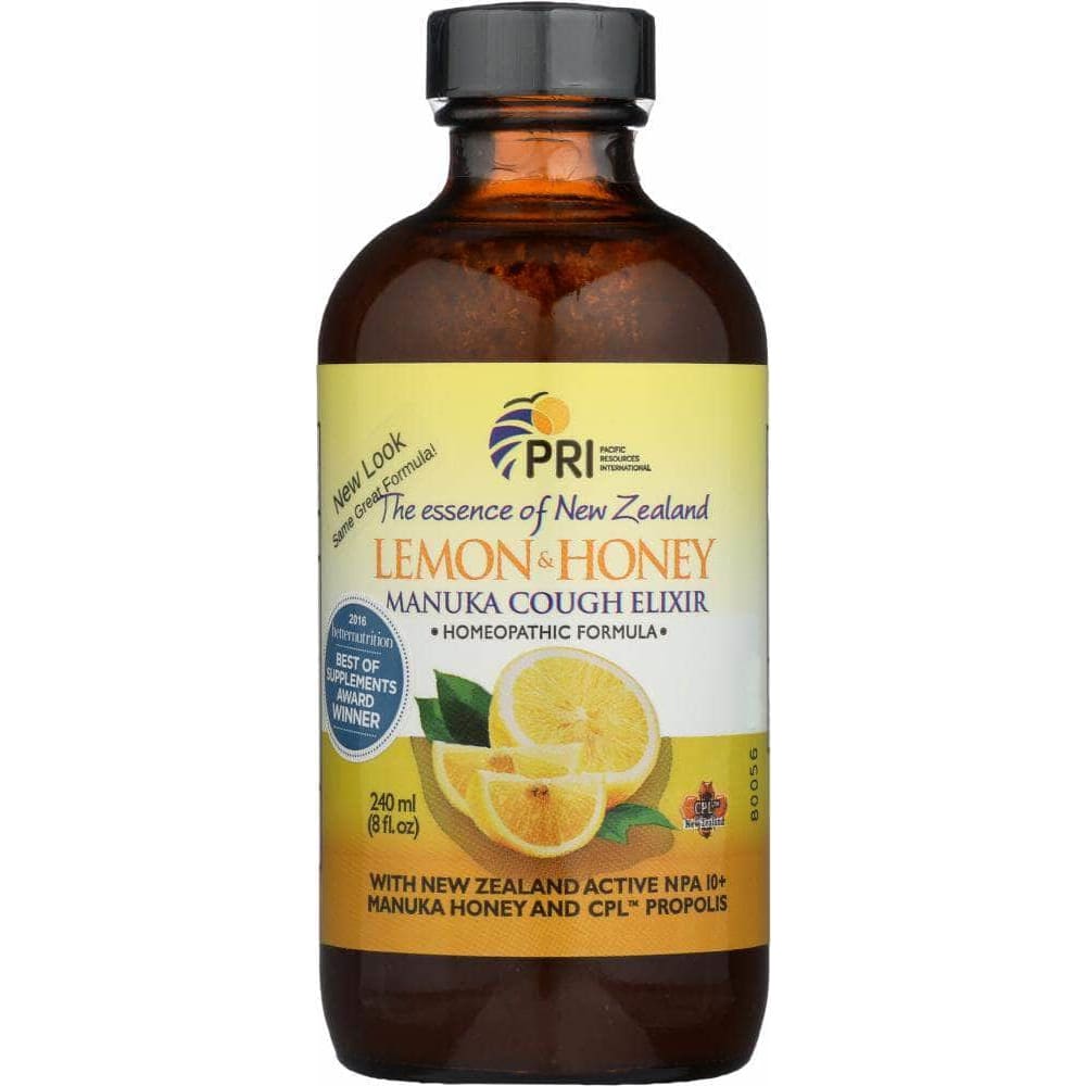 Pri Cough Elixir Lemon Manuka Honey, 8 Oz