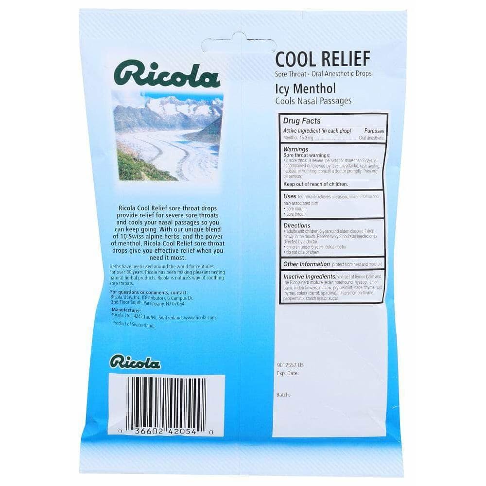 Ricola Cool Relief Icy Menthol Drops, 19 Pc (Case of 5)