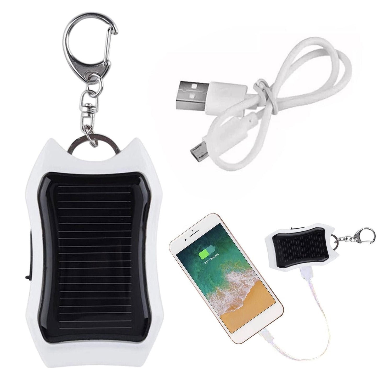 Compact Solar Powered Emergency Phone Charger Key Ring Keychain