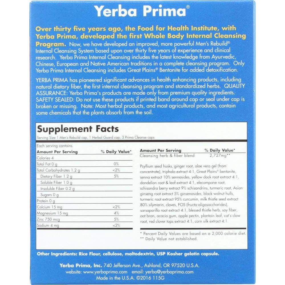 Yerba Prima Mens Rebuild Internal Cleansing System, 1 Kt