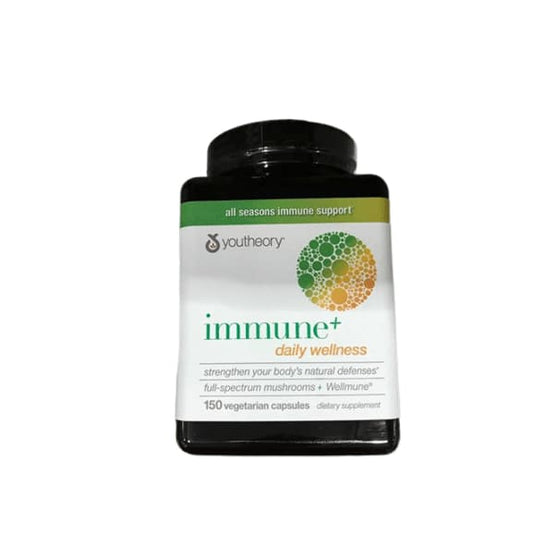 Youtheory Immune+ Daily Wellness - Organic Mushrooms - Beta Glucan - Vitamin C, D3 & Zinc, 150 Caps